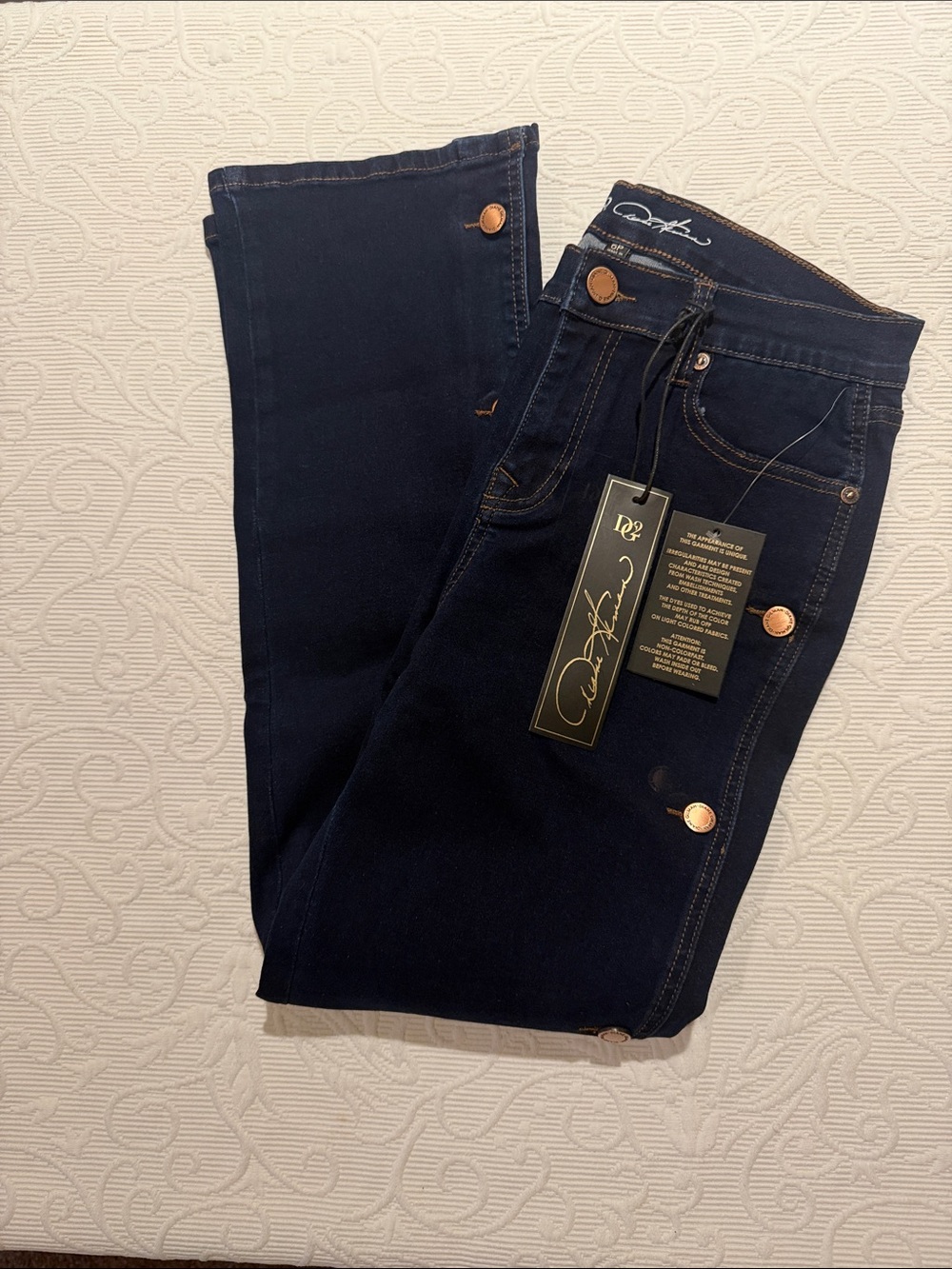 Diane Gilman Dark Blue Bootcut Jeans with Copper Buttons